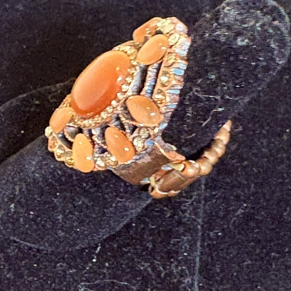Elegant Brown and Rhinestone Stretch Statement Ring