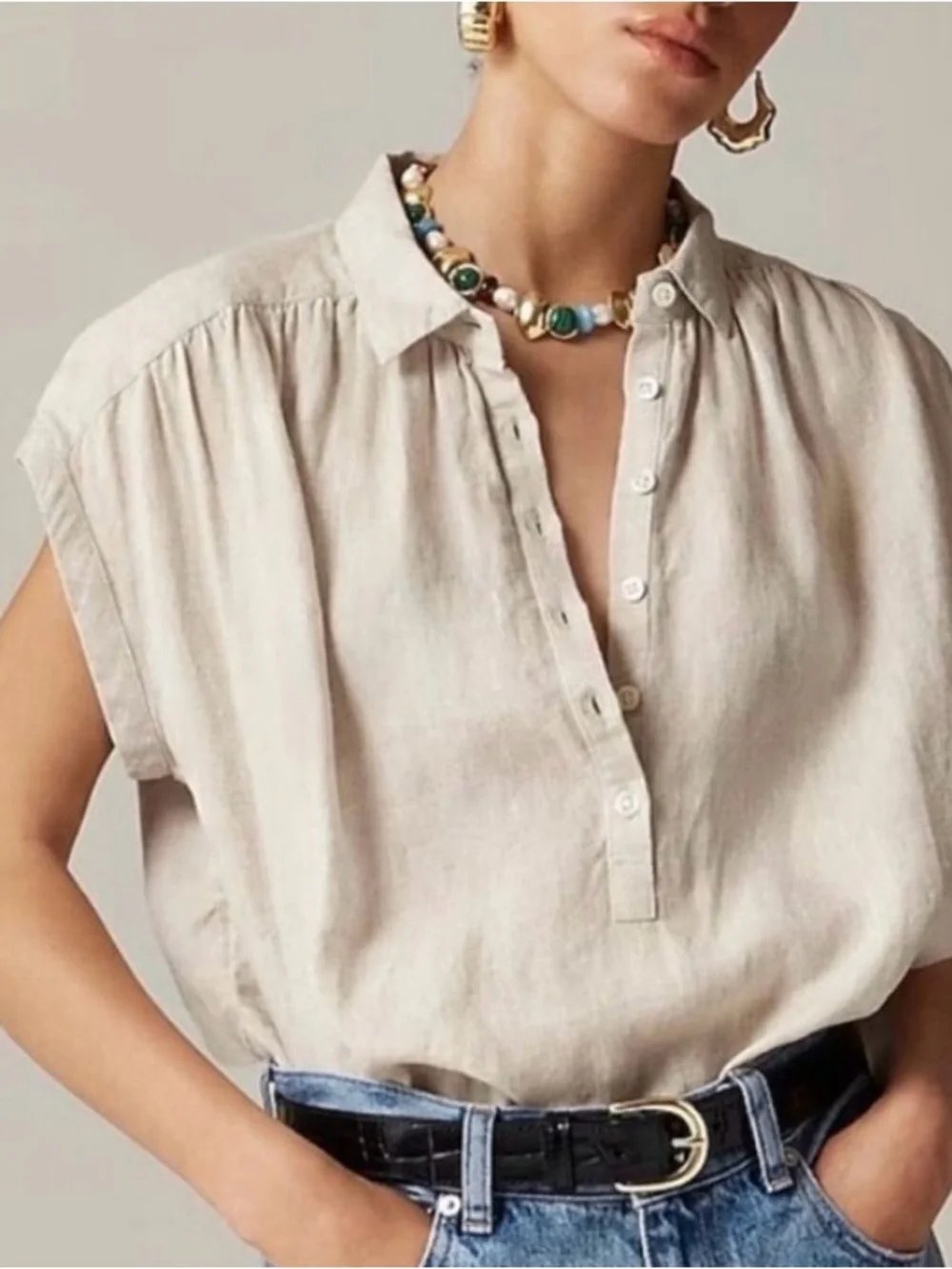 J. Crew New Capitaine Sleeveless Shirt Baird McNutt Linen
