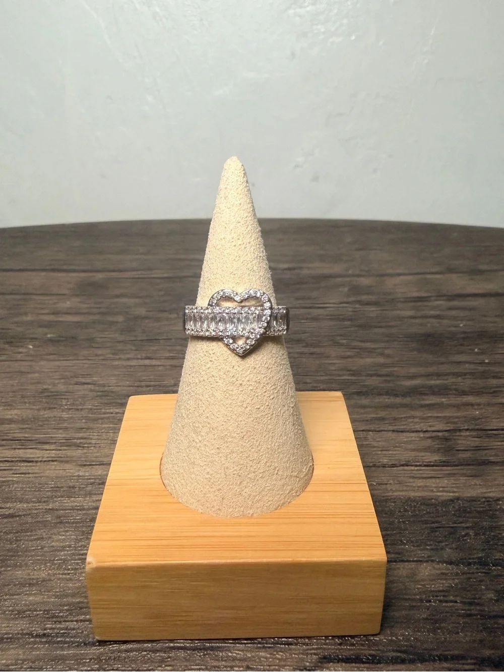 Heart Accent Silver Crystal Ring - Silver