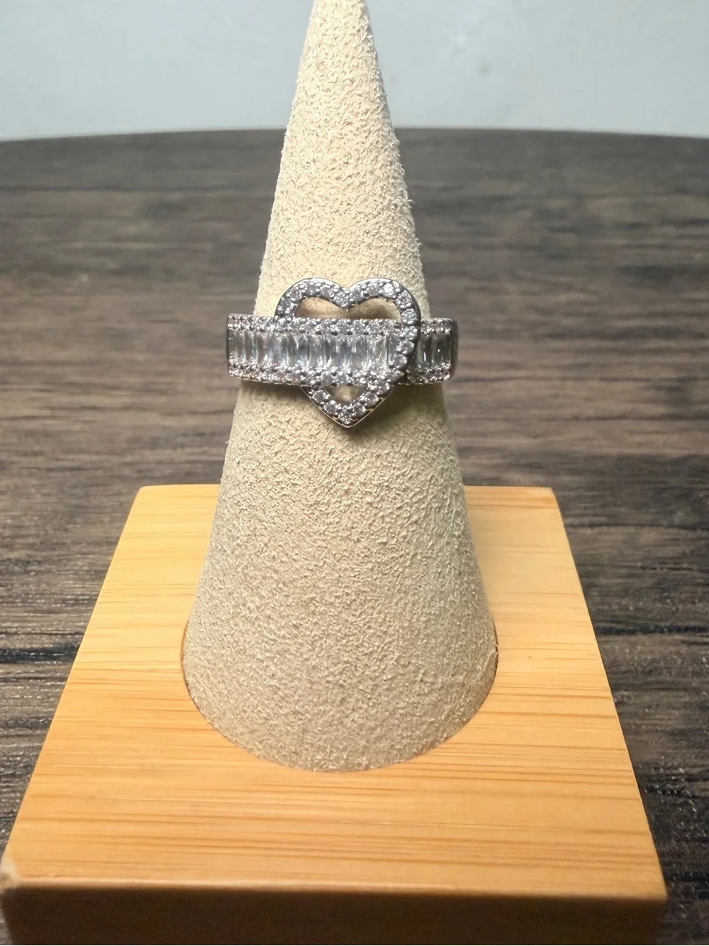 Heart Accent Silver Crystal Ring - Silver