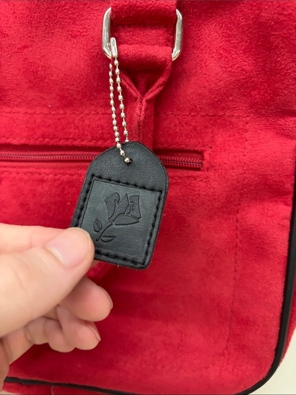 Lancome Red Suede Cosmetics Tote with Black Trim