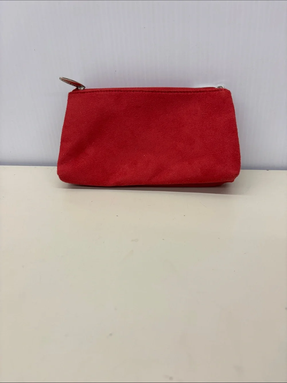 Lancome Red Suede Cosmetics Tote with Black Trim