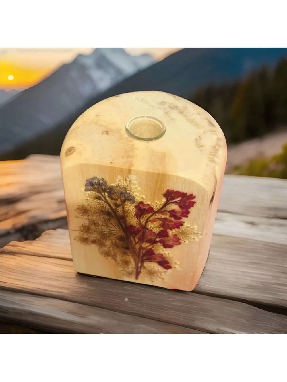 Vintage Handmade Made with Colorado Aspen Bud Vase With Floral Design
