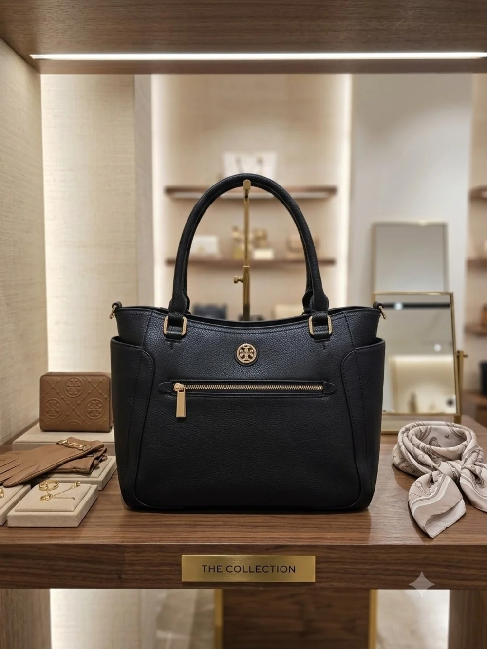 Tory Burch Black Pebble Leather Tote