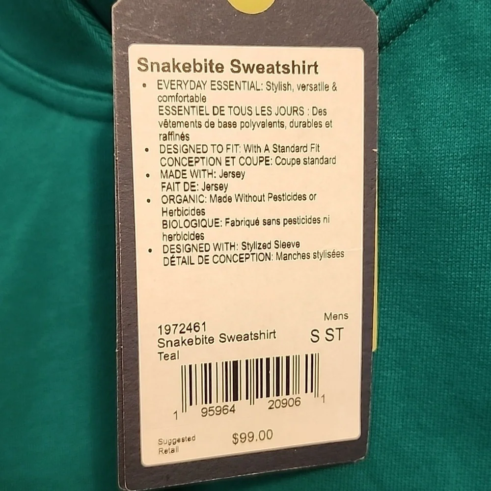 PrAna Mens CREWNECK SWEATSHIRT SIZE S ST, Teal NWT