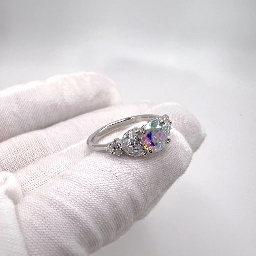 .925 Sterling Silver Iridescent Rainbow CZ Ring