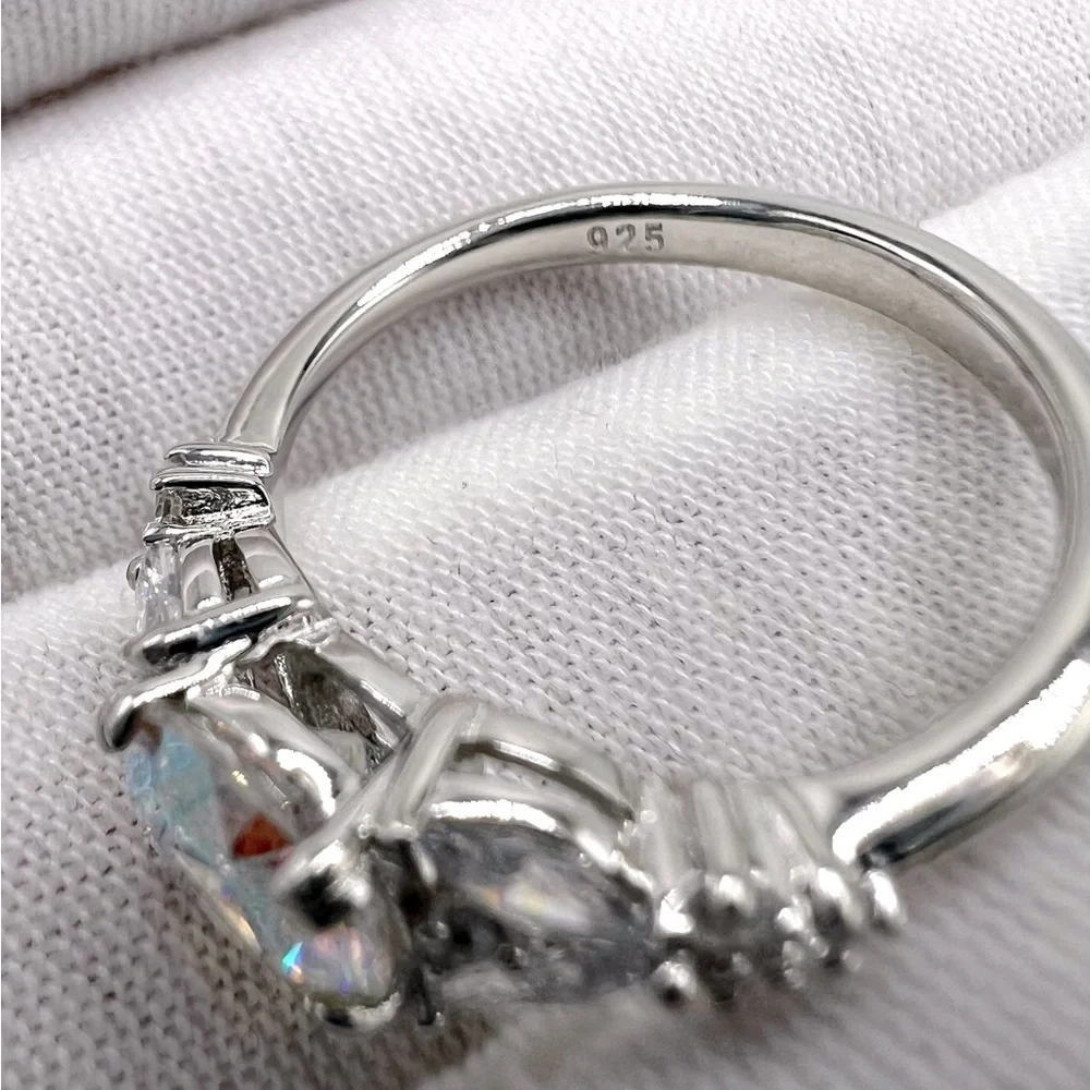 .925 Sterling Silver Iridescent Rainbow CZ Ring