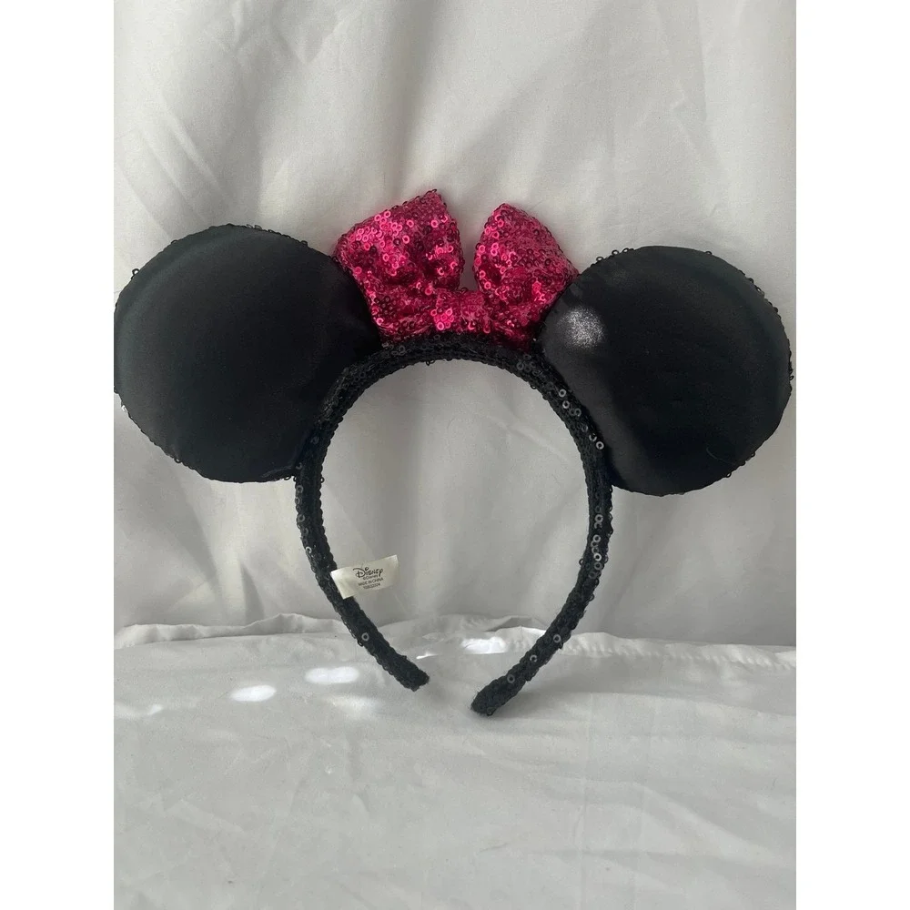 Disney Parks Minnie Mouse Ears Black Sequin Red Bow Headband