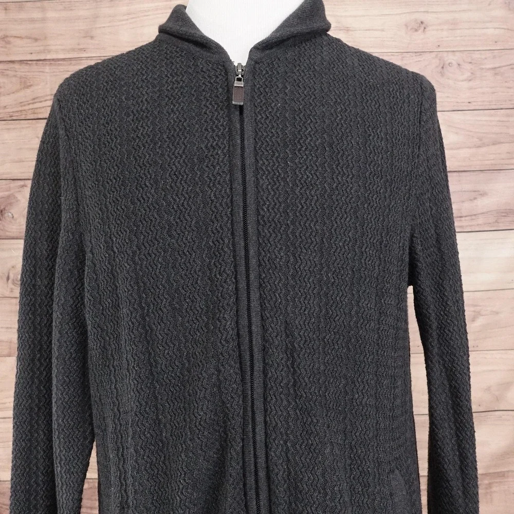 Tasso Elba Sweater Mens L Gray Mock Neck Full Zip Cotton Knit Pockets Cardigan