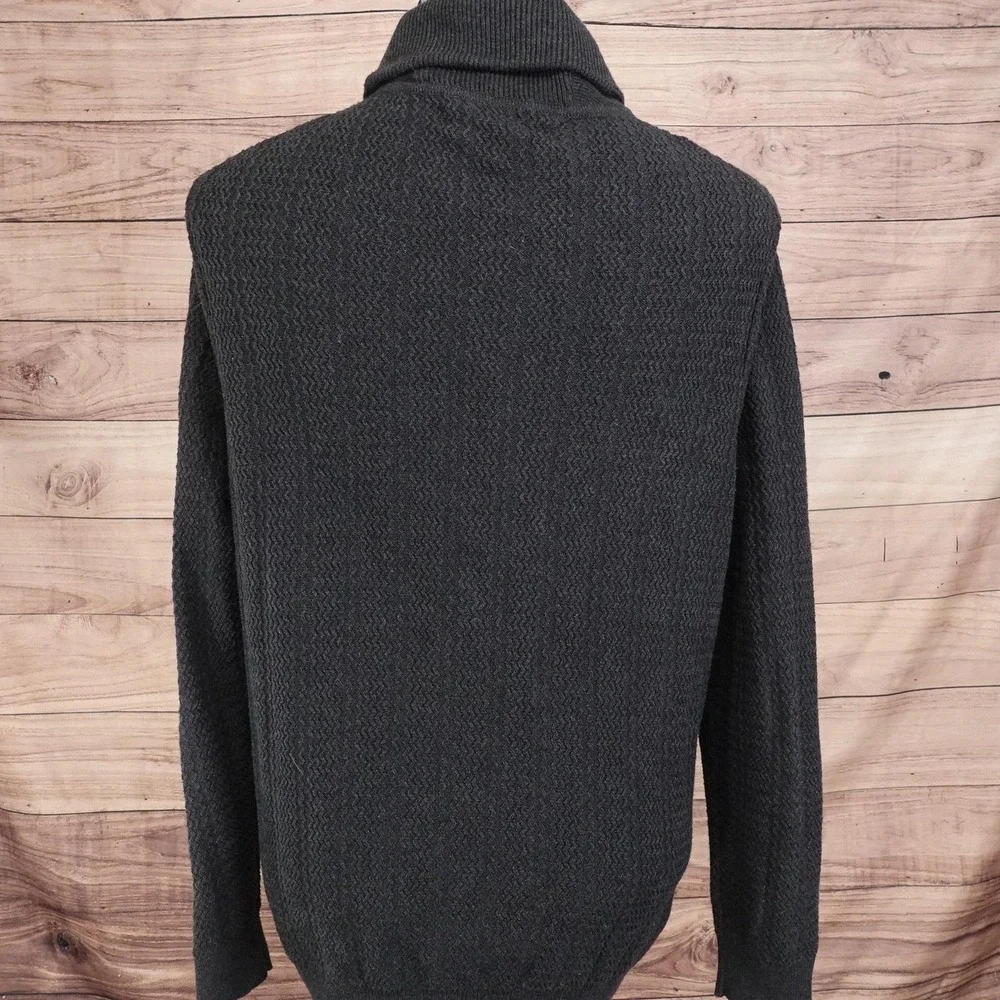 Tasso Elba Sweater Mens L Gray Mock Neck Full Zip Cotton Knit Pockets Cardigan
