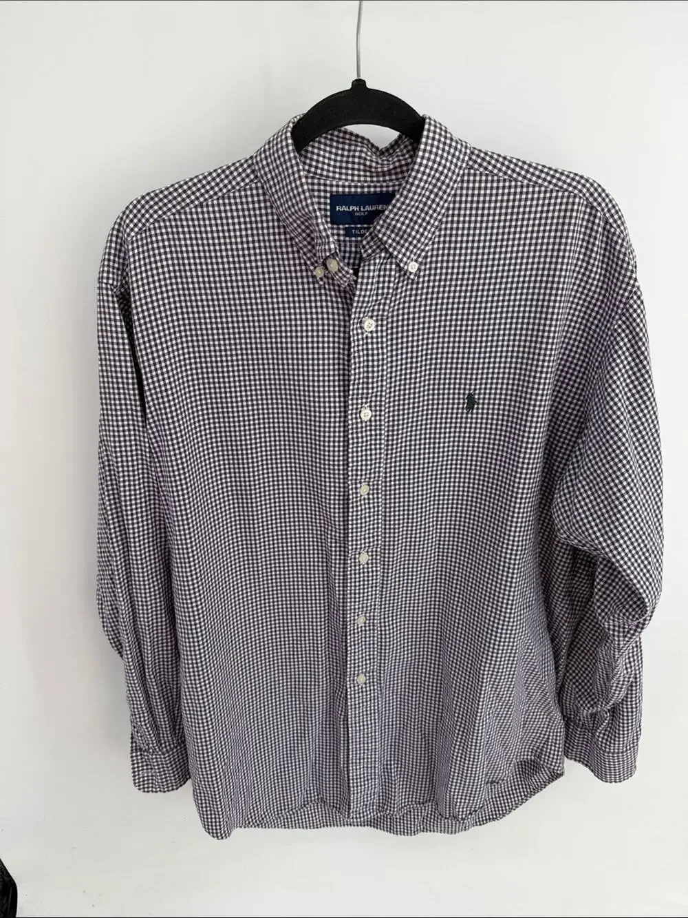 Ralph Lauren Golf Tilden gingham plaid long sleeve button up dress shirt sz M