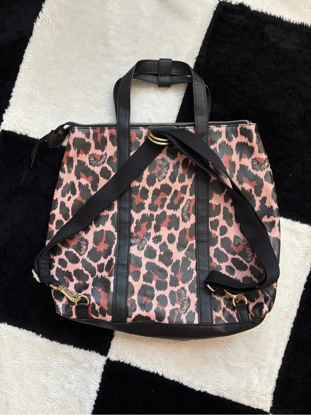 Victoria’s Secret Leopard Print convertible Tote Bag with Black Trim