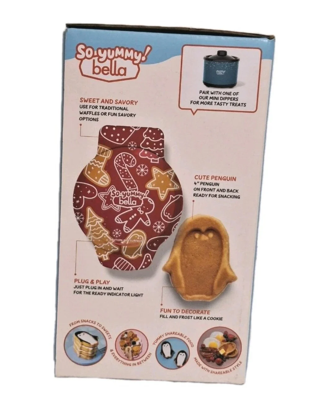 Bella Mini Waffle Maker Christmas Red Holiday Edition Penguin Design New
