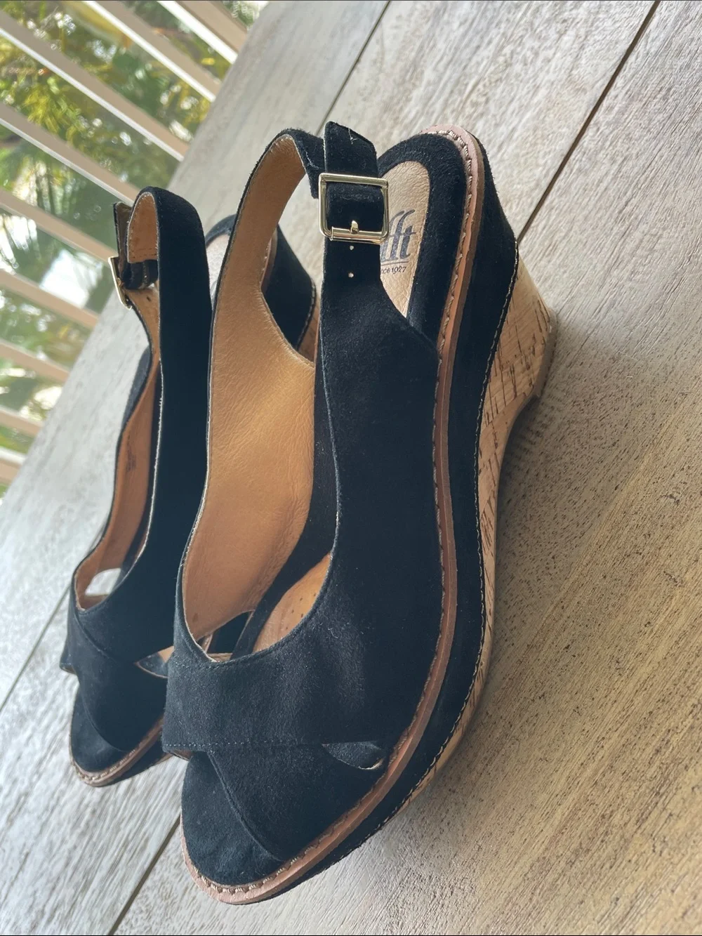 Sofft Black Suede Slingback Wedge Sandals