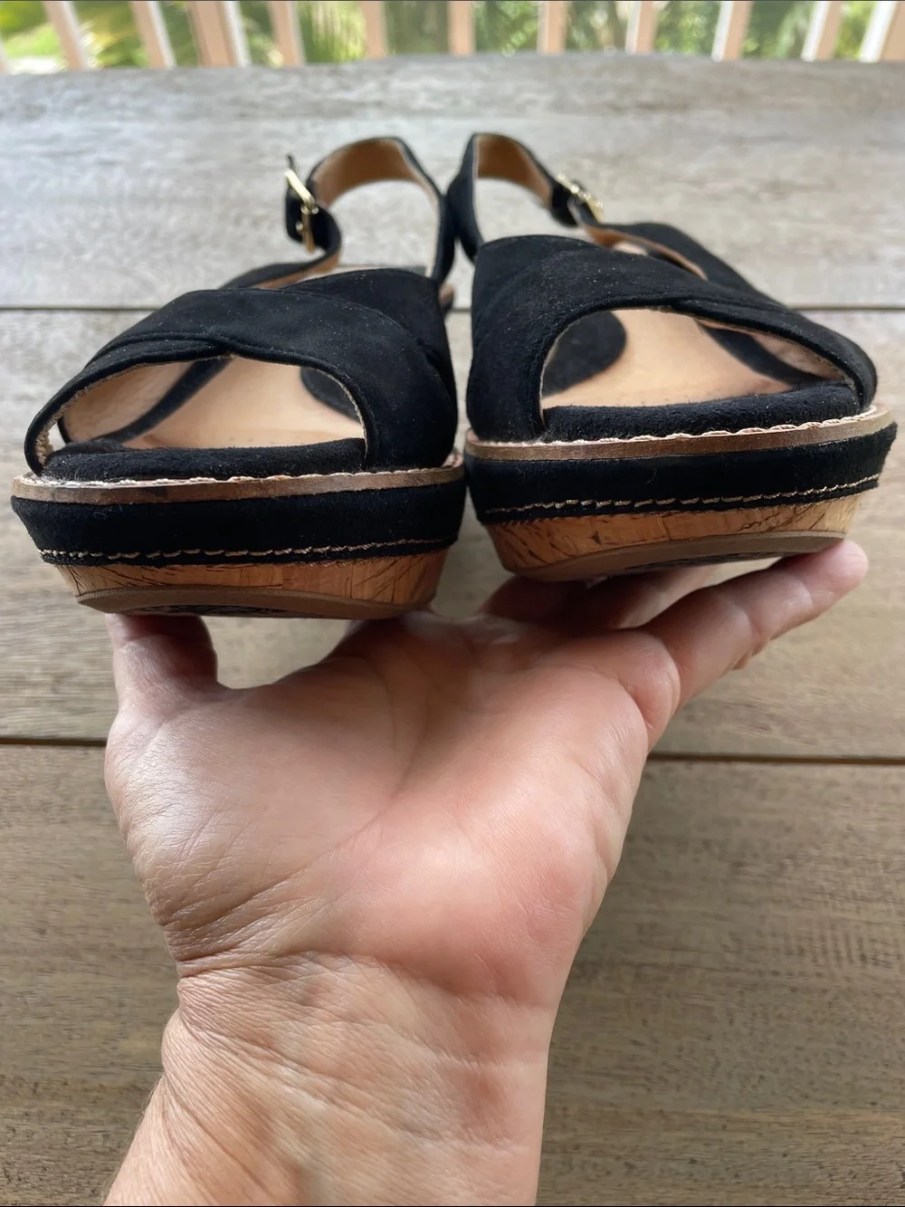 Sofft Black Suede Slingback Wedge Sandals