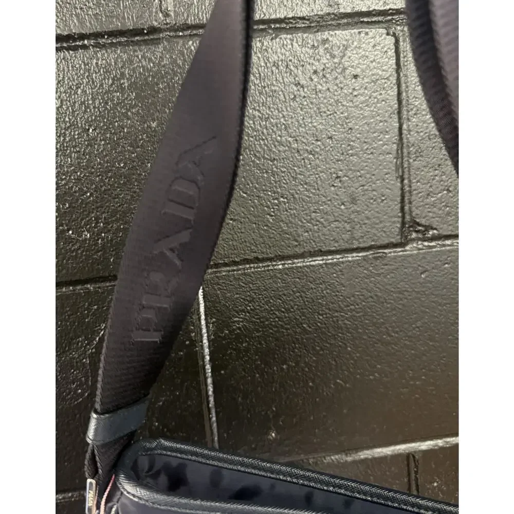 Prada Tessuto Nylon Saffiano Messenger Crossbody Bag Black