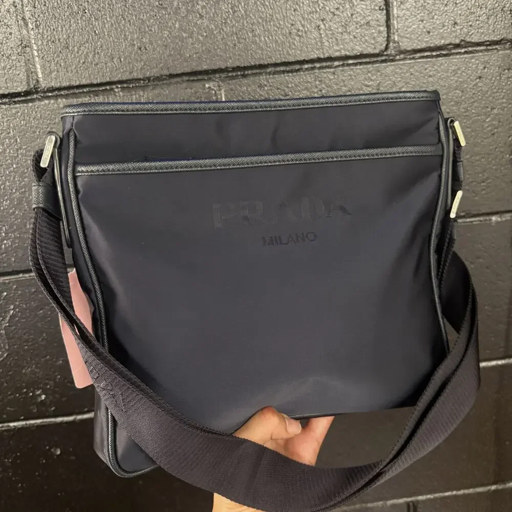 Prada Tessuto Nylon Saffiano Messenger Crossbody Bag Black