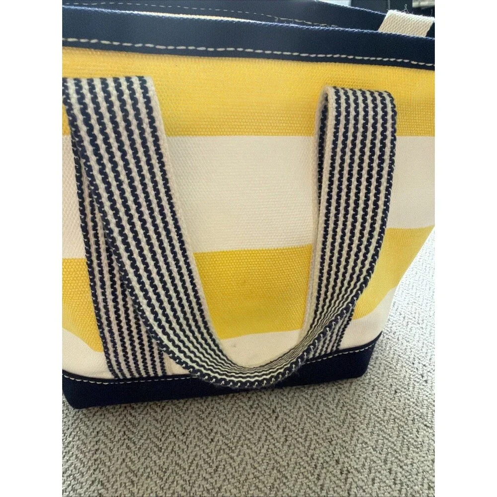 LANDS END Boat Bag Tote Nautical Yellow and Navy Stripe Mini
