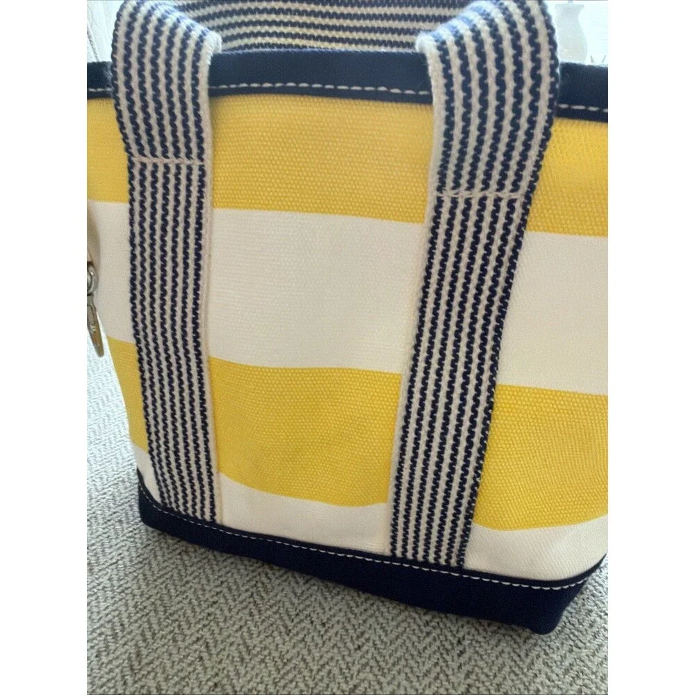 LANDS END Boat Bag Tote Nautical Yellow and Navy Stripe Mini