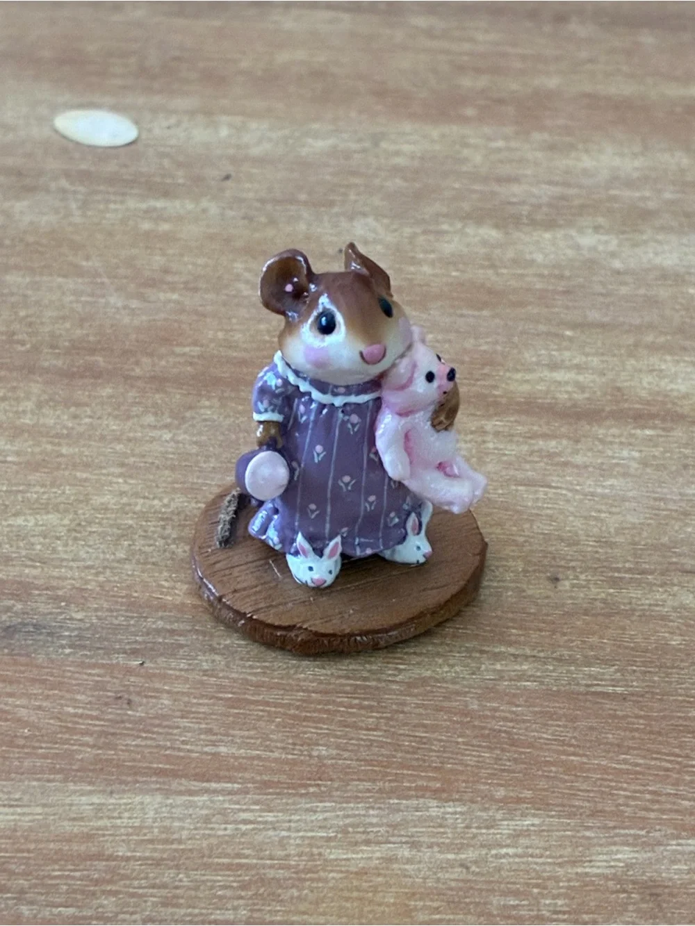 Hand-Painted Purple Mouse Figurine with Pink Teddy Accent