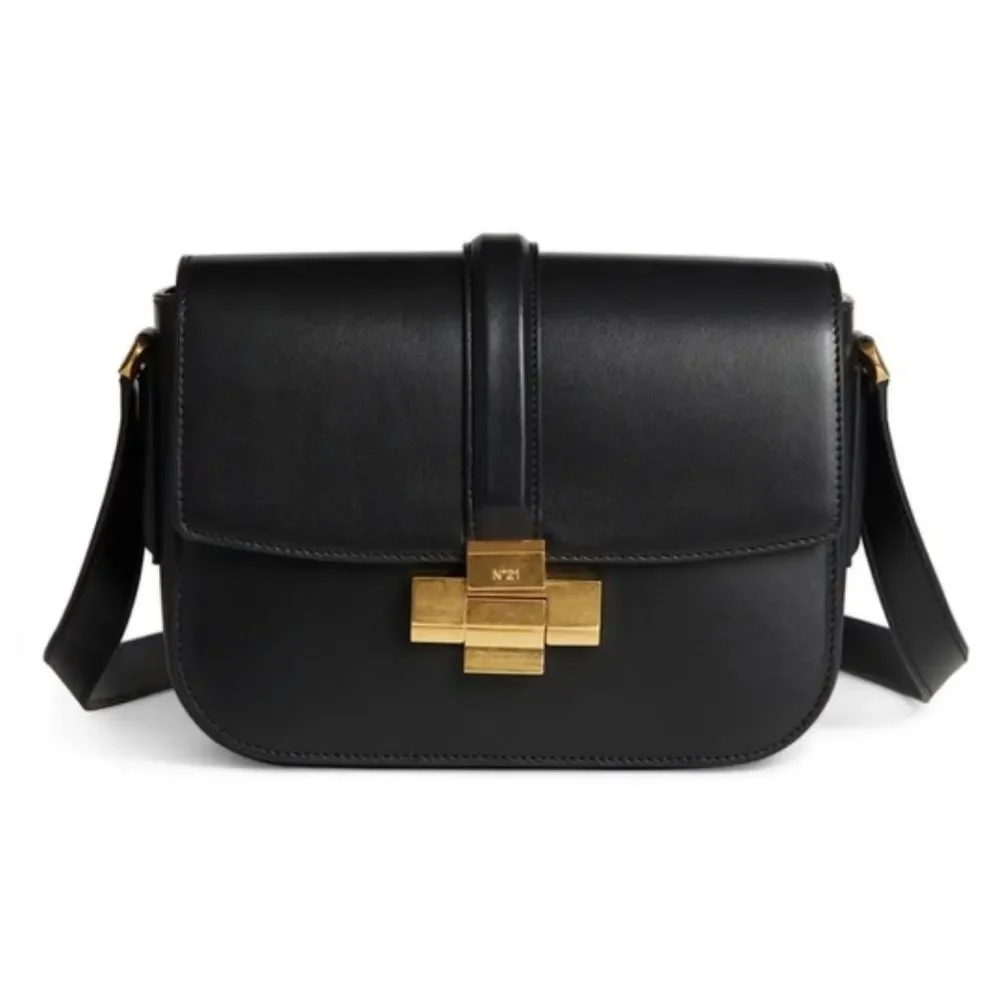 N21 Black Leather Shoulder Bag Gold Hardware Made in Italy $1,100
