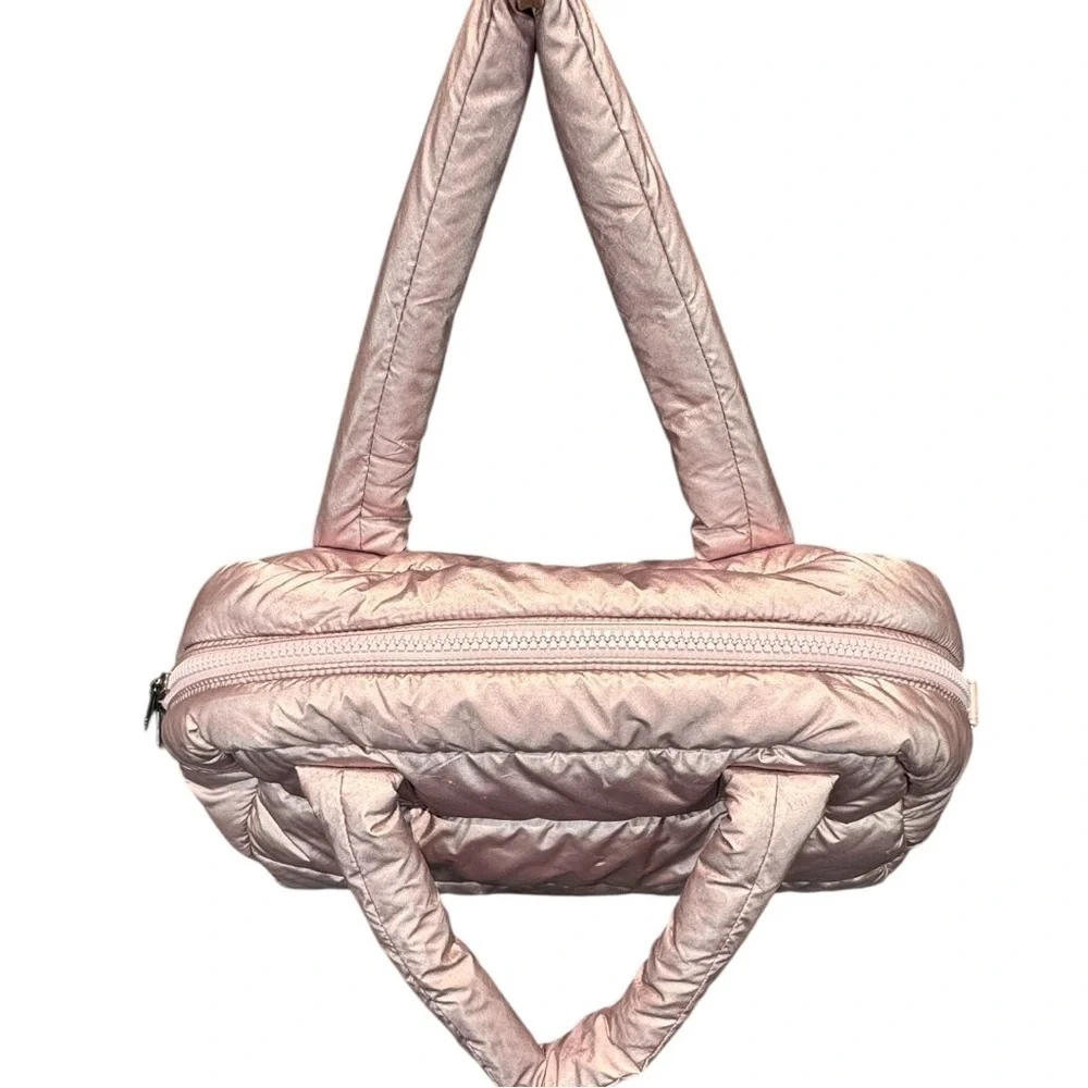 ZUDA Metallic Blush Pink Quilted Nylon Puffer Tote Bag