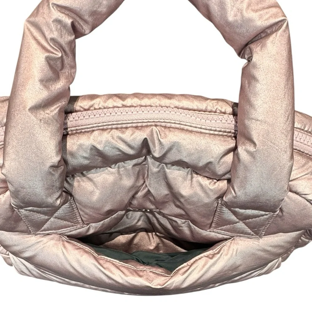 ZUDA Metallic Blush Pink Quilted Nylon Puffer Tote Bag