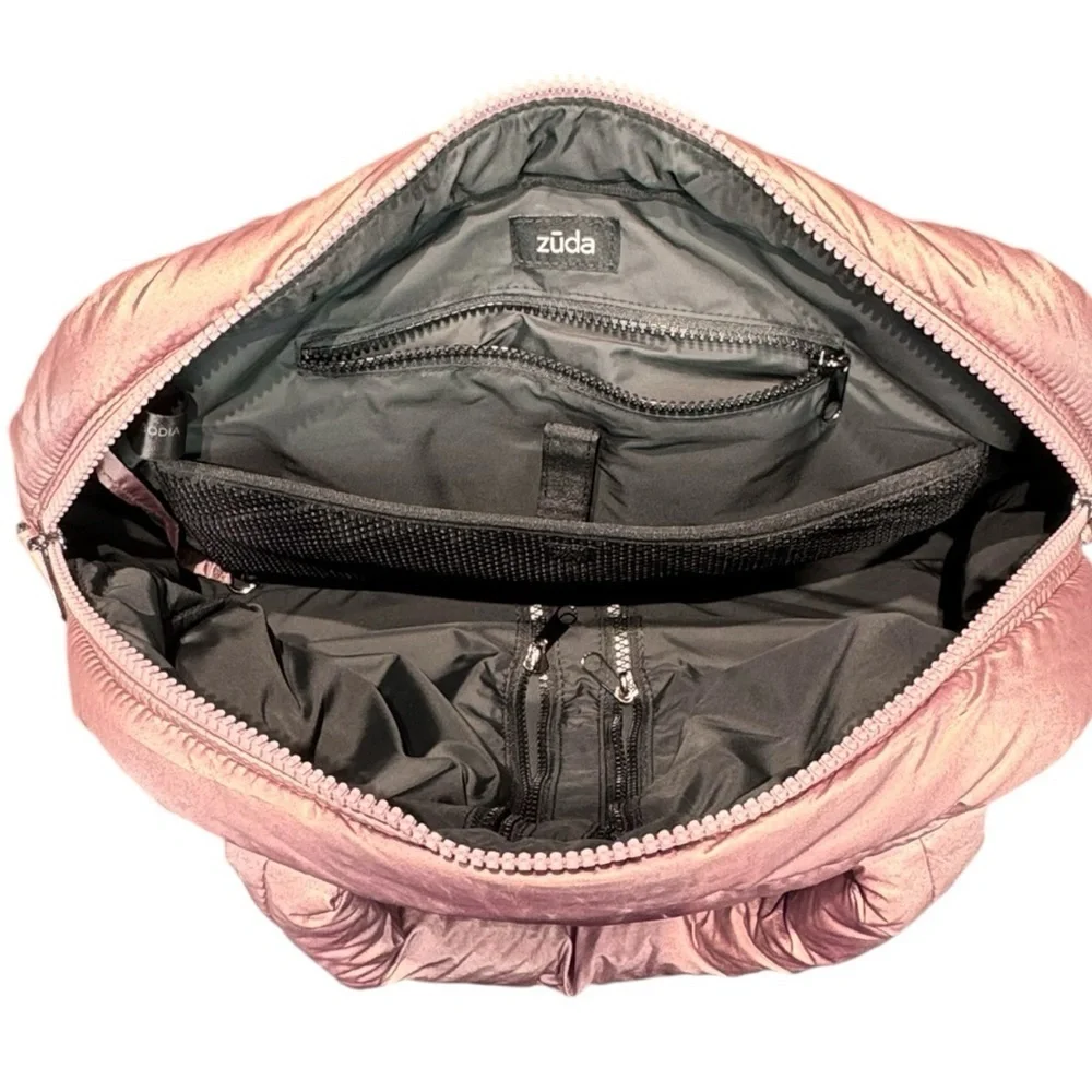 ZUDA Metallic Blush Pink Quilted Nylon Puffer Tote Bag
