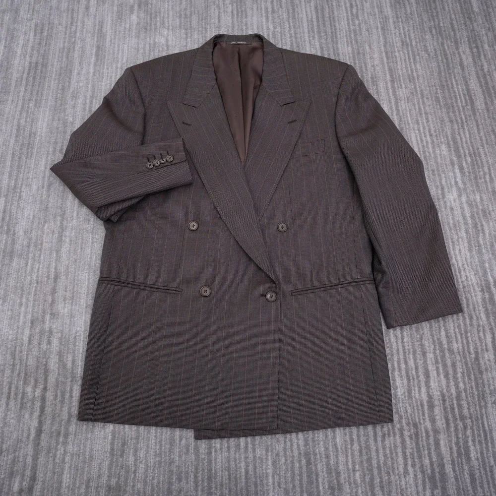 Ravazzolo Men Brown Virgin Wool Double Breasted Blazer Jacket Italy 52R (44R)