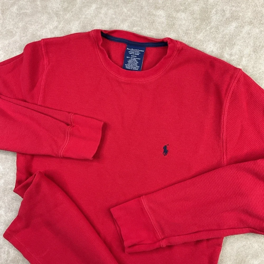 Polo Ralph Lauren Waffle Knit Shirt Men Sz M Thermal Sleepwear Long Sleeve Crew