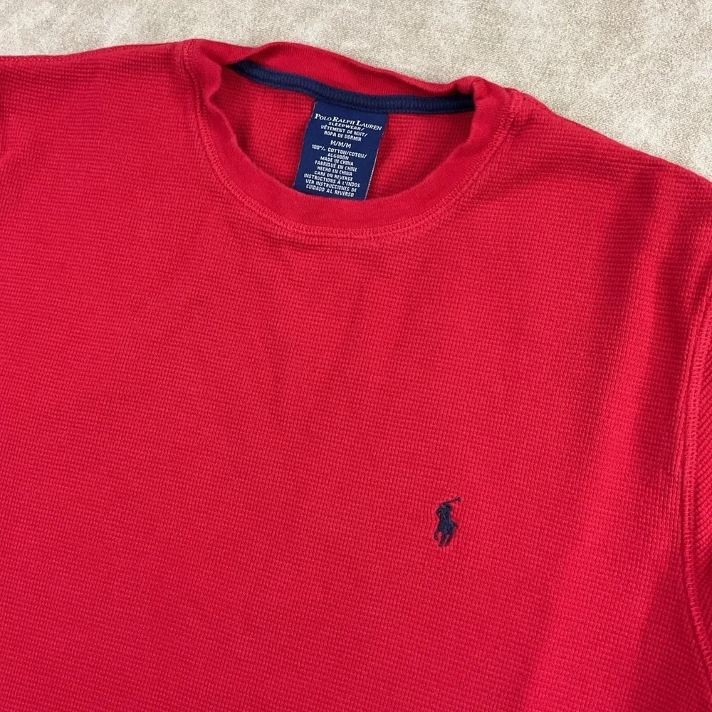 Polo Ralph Lauren Waffle Knit Shirt Men Sz M Thermal Sleepwear Long Sleeve Crew