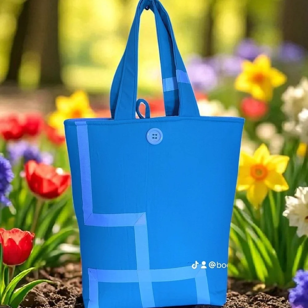 Elegant Blue Tote Bag with Button Detail