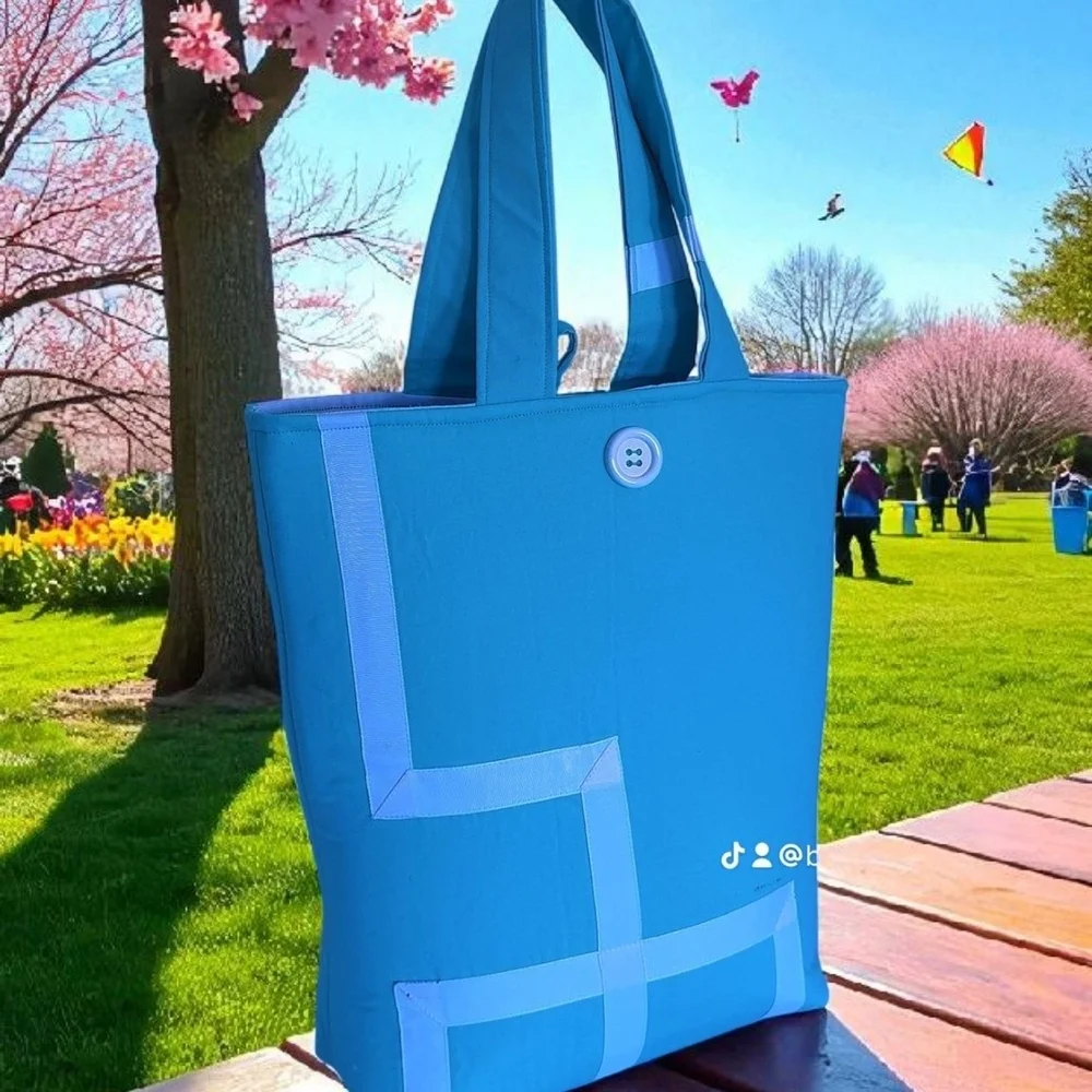 Elegant Blue Tote Bag with Button Detail