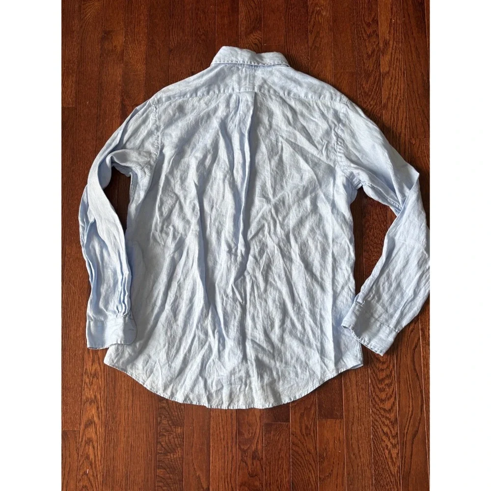 Polo Ralph Lauren Mens Light Blue 100% Linen Classic Fit Button Down Shirt L