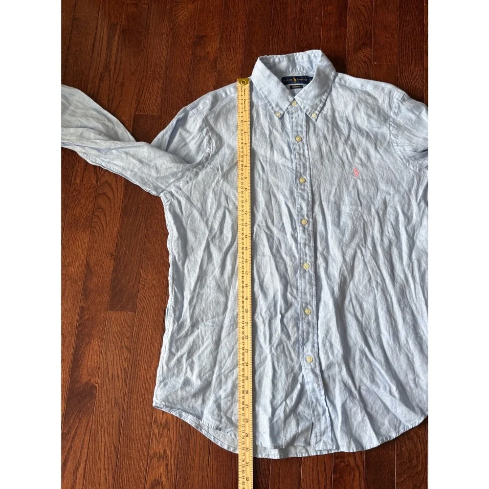 Polo Ralph Lauren Mens Light Blue 100% Linen Classic Fit Button Down Shirt L