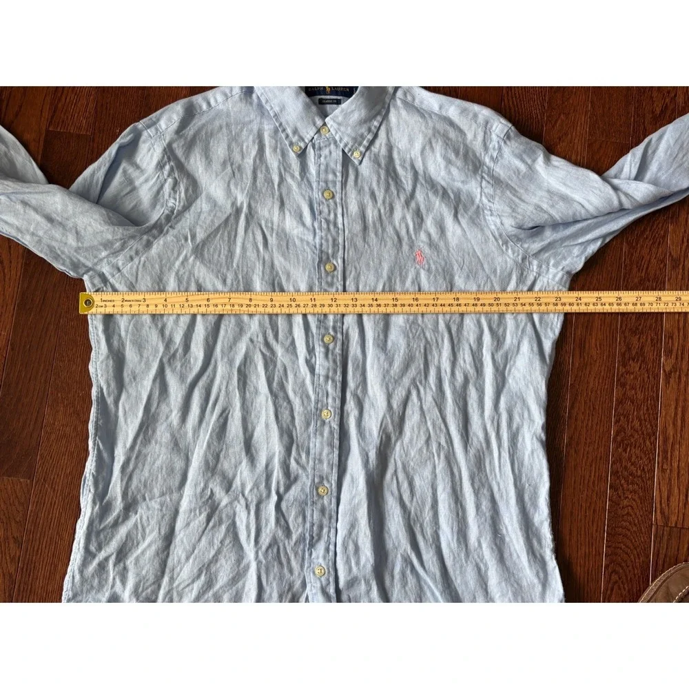 Polo Ralph Lauren Mens Light Blue 100% Linen Classic Fit Button Down Shirt L