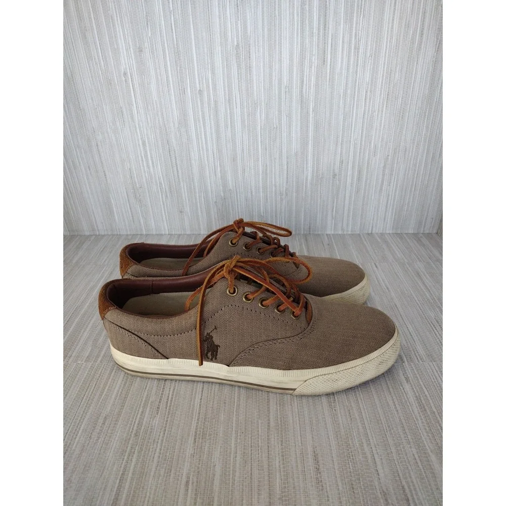 Polo Ralph Lauren Vaughn Chambray Herringbone Sport Brown Shoes Men 8.5D Lace Up