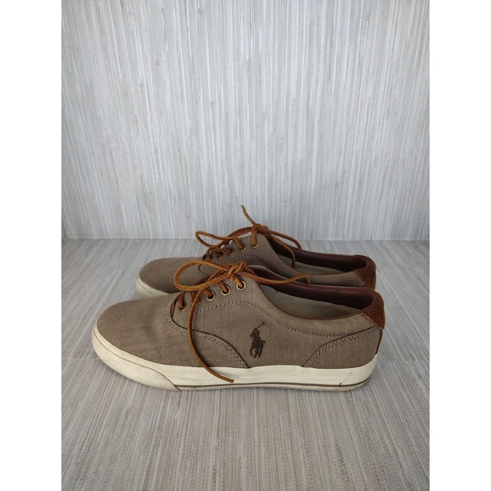 Polo Ralph Lauren Vaughn Chambray Herringbone Sport Brown Shoes Men 8.5D Lace Up