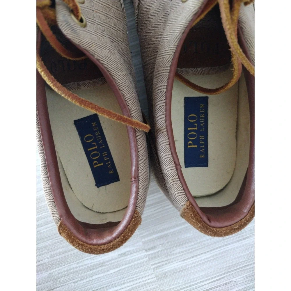 Polo Ralph Lauren Vaughn Chambray Herringbone Sport Brown Shoes Men 8.5D Lace Up