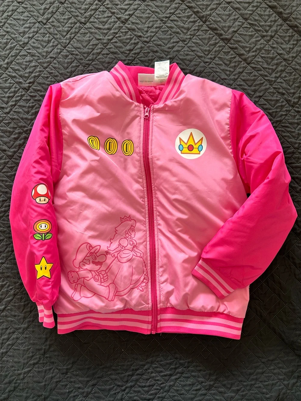 Nintendo Hot Pink Super Mario Zip Jacket with Striped Trim