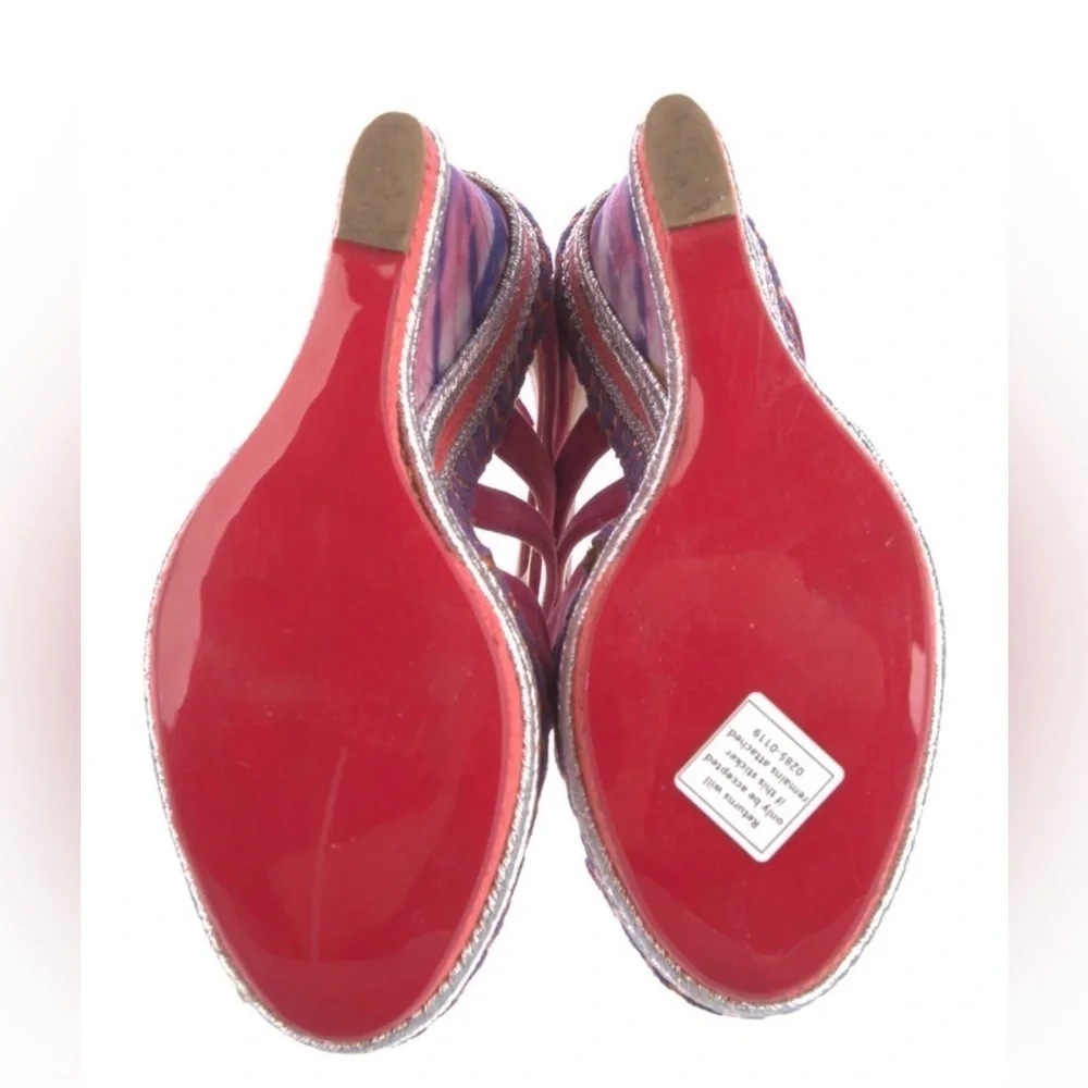 Christian Louboutin Tosca Espadrille Pink Suede Leather Strap Wedge Sandals 39