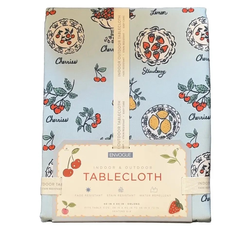 Oblong Tablecloth 60x84 Fruit Pattern Fade Stain Water Repellent picnic summer