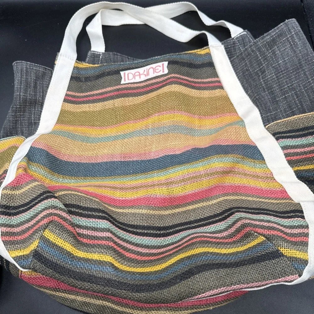 Dakine Multicolor Knit Tote Bag Burlap With Water Bottle Side Holder Beach