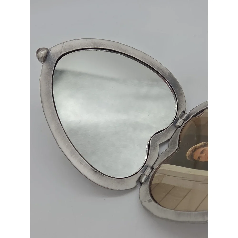 NEW Pewter Compact Heart Picture Keepsake With Mirror Inside