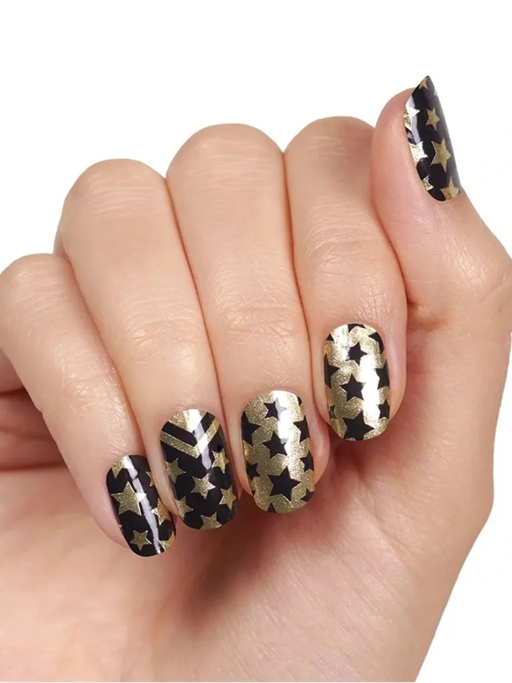 Color Street Salute To You 100% Pure Nail Polish *RETIRED* Black Gold Stars