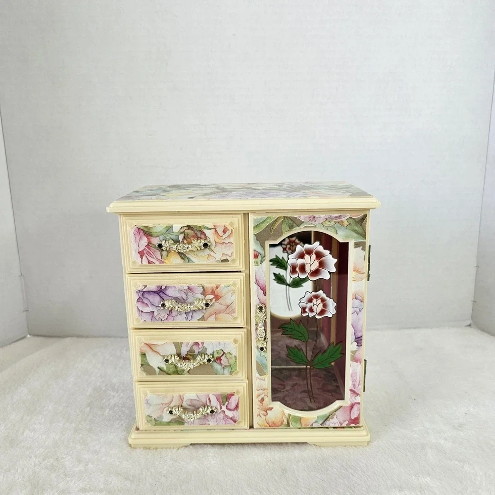 Ballerina Musical Jewelry Box Mele & Co Plastic Drawers Vintage 8x8.5x5