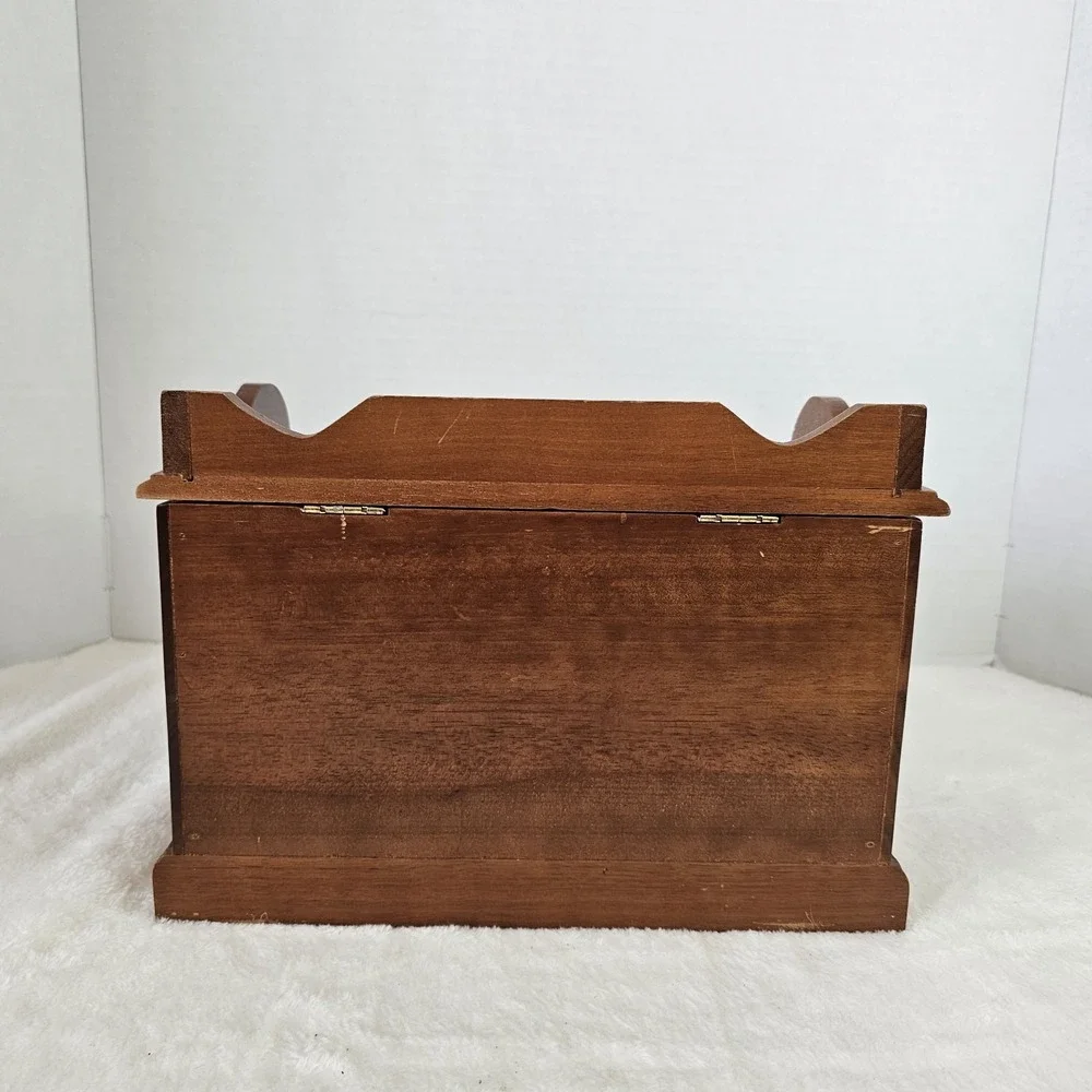 Vintage Retro Brown Wooden Jewelry Box w/ Drawers Mini Dresser Style