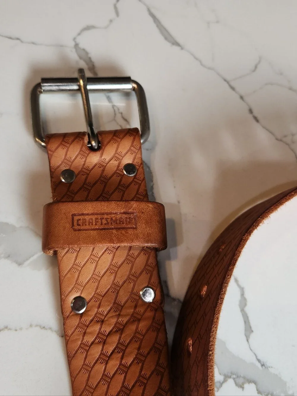 Craftsman Heavy Duty Leather Work Belt – Embossed Basketweave, Tan