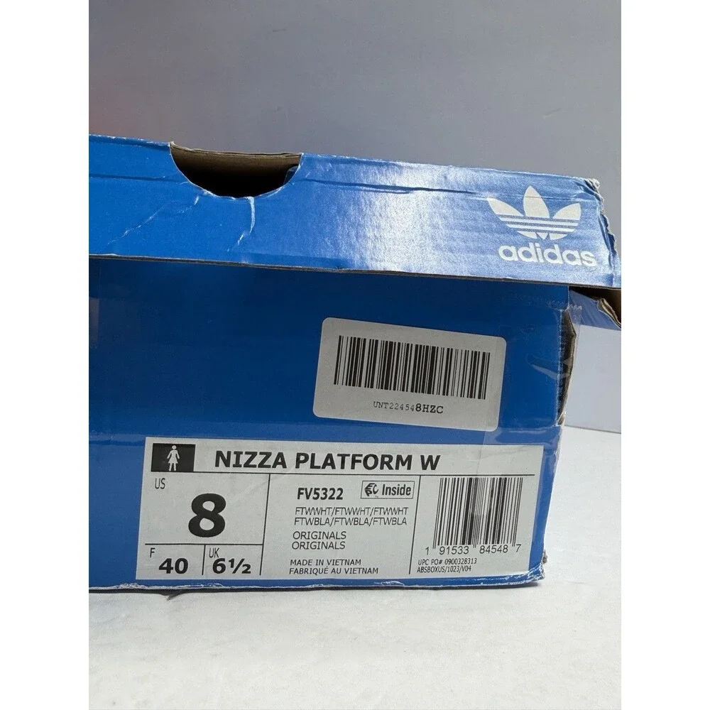 NEW Adidas Nizza Platform Women 8 Triple White - FV5322  Damaged Box