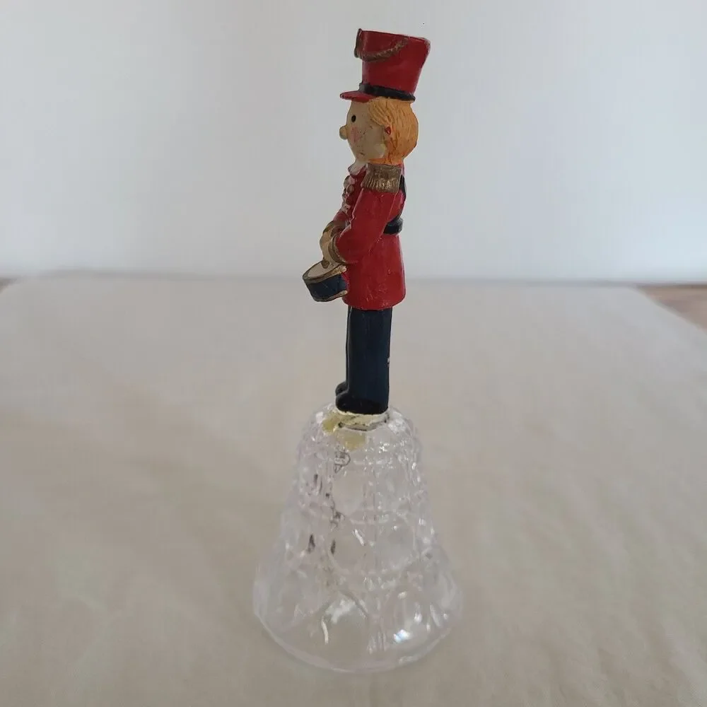 Vintage Nutcracker Soldier Pattern Glass Hand Bell Collectible Home Decor Accent